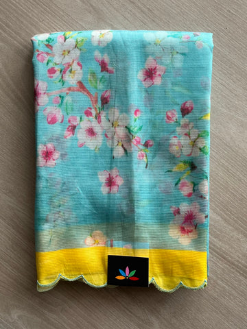 Scallop Border Digital Printed Mangalagiri Silk Cotton Saree - 35435