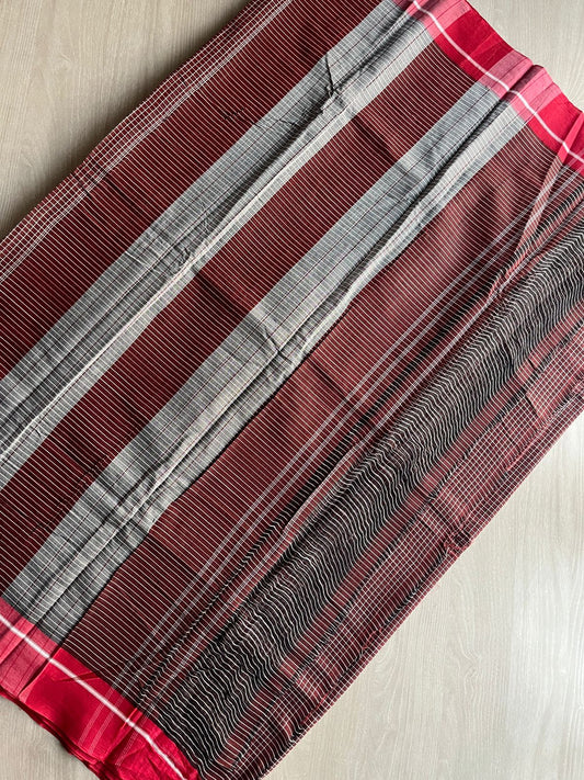 Crater Brown Patteda Anchu Handloom Cotton Saree-31988