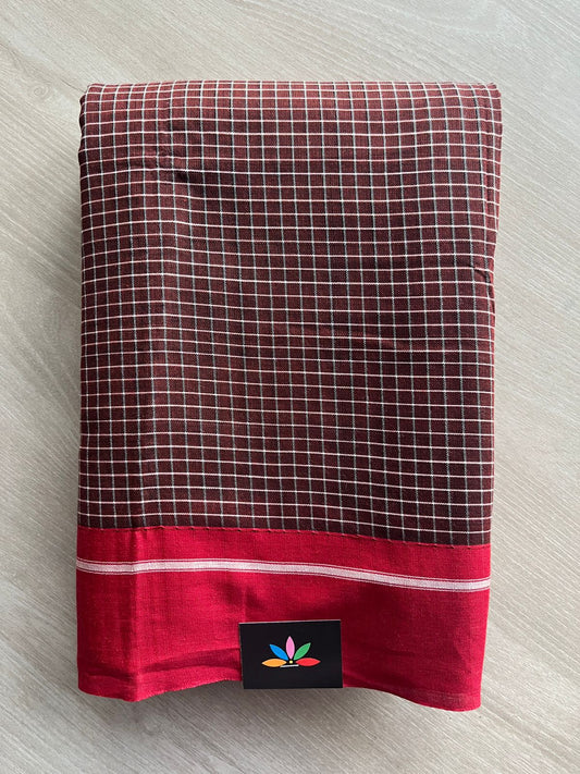 Crater Brown Patteda Anchu Handloom Cotton Saree-31988