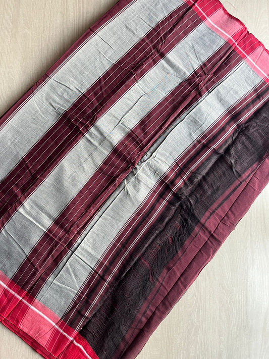 Wine Berry Shade Patteda Anchu Handloom Cotton Saree-31995