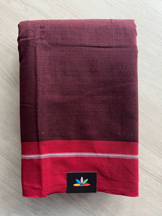 Wine Berry Shade Patteda Anchu Handloom Cotton Saree-31995