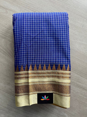 Denim Dark Blue Temple Border Mercerized Cotton Ilkal Saree-31997