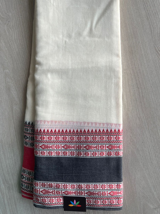White Fish Border Bengal Soft Cotton Saree - 32815