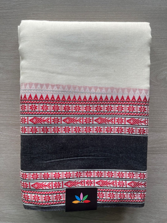 White Fish Border Bengal Soft Cotton Saree - 32815