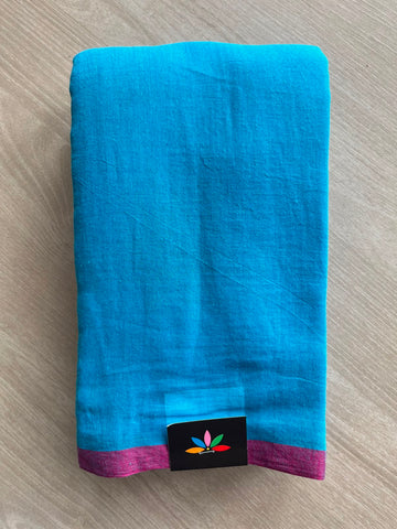 Science Blue Plain Feather Light Mul Cotton Saree (Without blouse) - 32883_32884