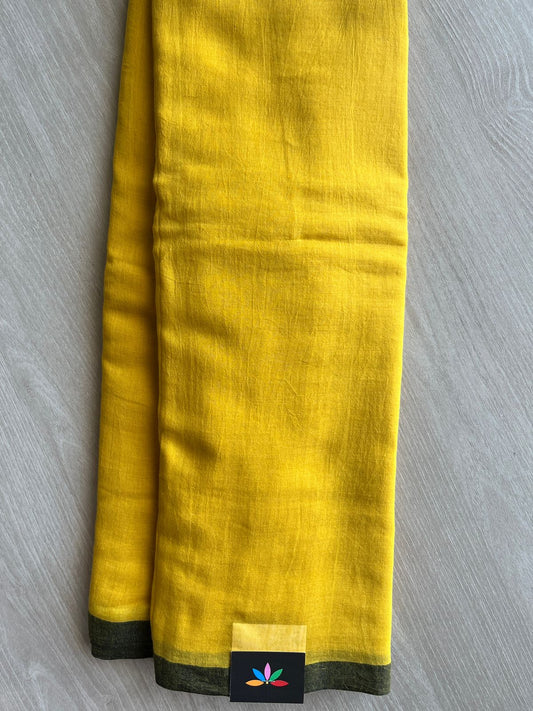 Mustard Yellow Plain Feather Light Mul Cotton Saree (Without blouse) - 32939-32940