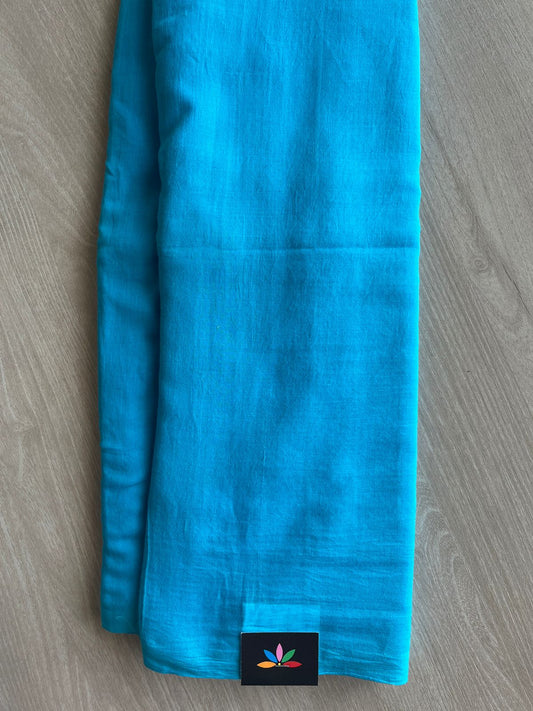 Deep Sky Blue Plain Feather Light Mul Cotton Saree (Without blouse) - 32943-32944