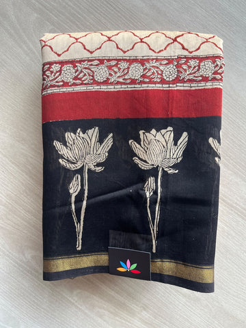 Handblock Printed Chanderi Cotton Silk Saree - 35957-35958