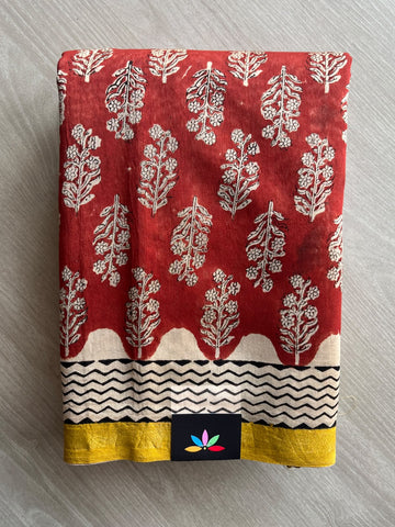 Handblock Printed Chanderi Cotton Silk Saree - 35961-35962