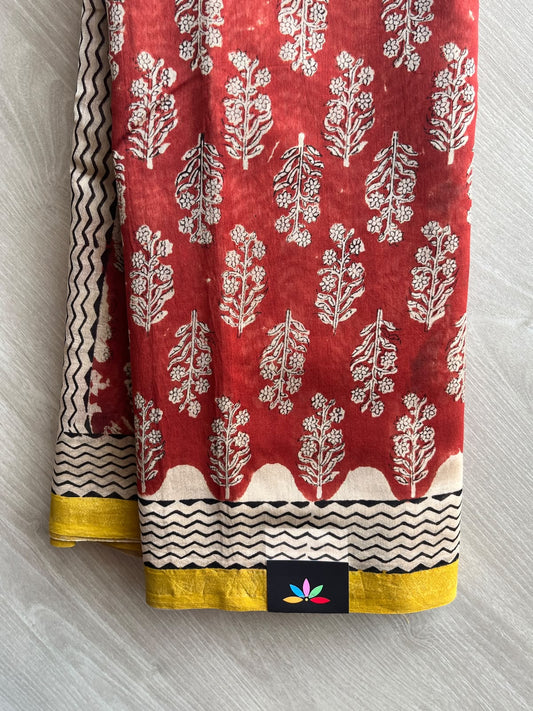 Handblock Printed Chanderi Cotton Silk Saree - 35961-35962