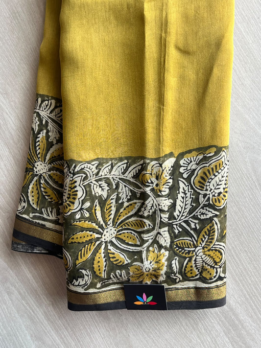 Handblock Printed Chanderi Cotton Silk Saree - 35963-35964