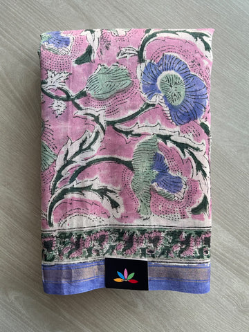 Handblock Printed Chanderi Cotton Silk Saree - 35965-35966