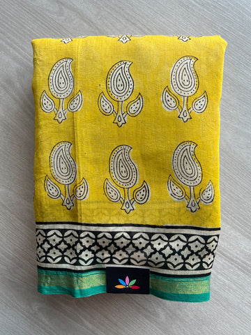 Handblock Printed Chanderi Cotton Silk Saree - 35967-35968
