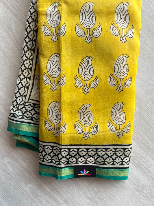 Handblock Printed Chanderi Cotton Silk Saree - 35967-35968