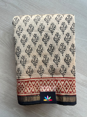 Handblock Printed Chanderi Cotton Silk Saree - 35969-35970