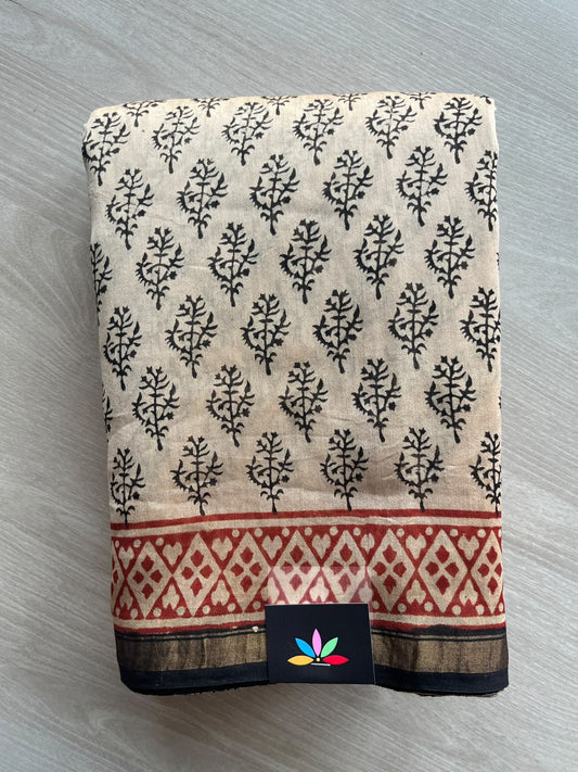 Handblock Printed Chanderi Cotton Silk Saree - 35969-35970