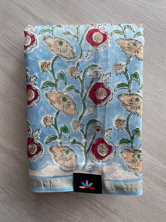 Handblock Printed Chanderi Cotton Silk Saree - 35971-35972