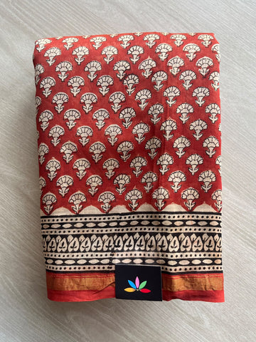Handblock Printed Chanderi Cotton Silk Saree - 35973-35974