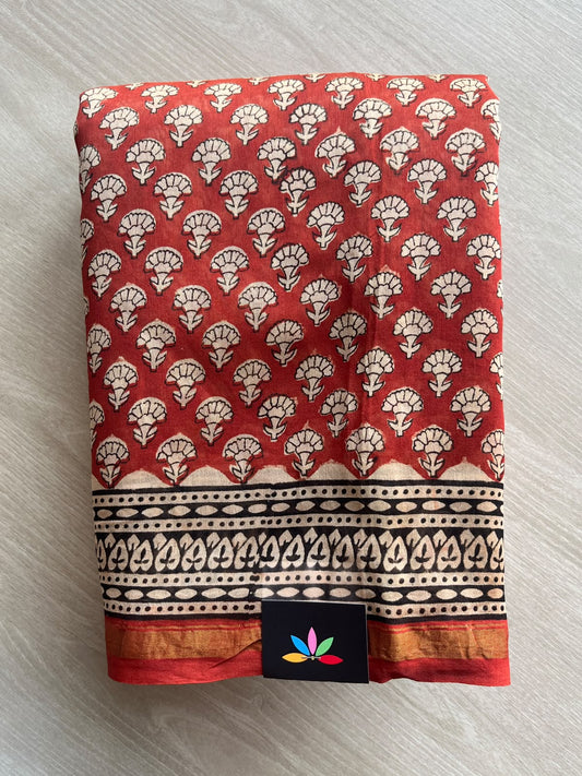 Handblock Printed Chanderi Cotton Silk Saree - 35973-35974