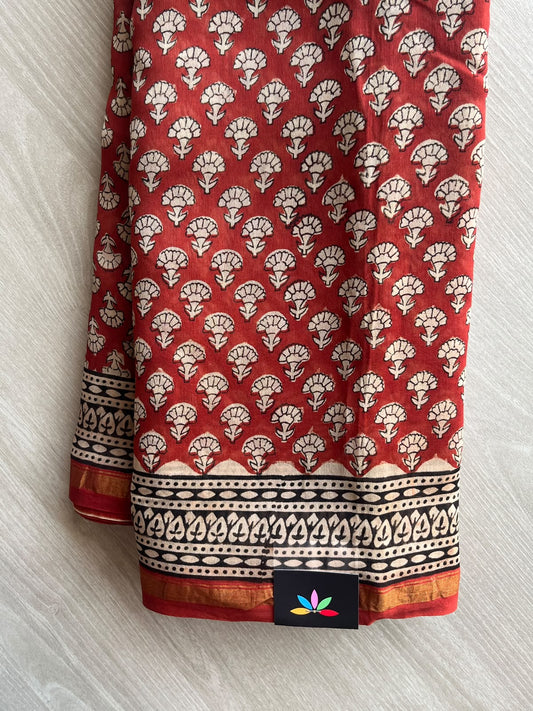 Handblock Printed Chanderi Cotton Silk Saree - 35973-35974