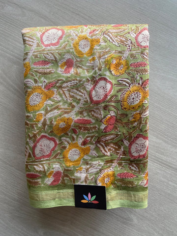 Handblock Printed Chanderi Cotton Silk Saree - 35975-35976