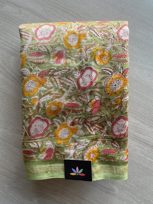 Handblock Printed Chanderi Cotton Silk Saree - 35975-35976