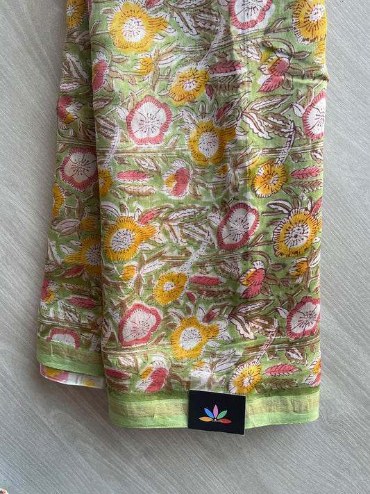 Handblock Printed Chanderi Cotton Silk Saree - 35975-35976