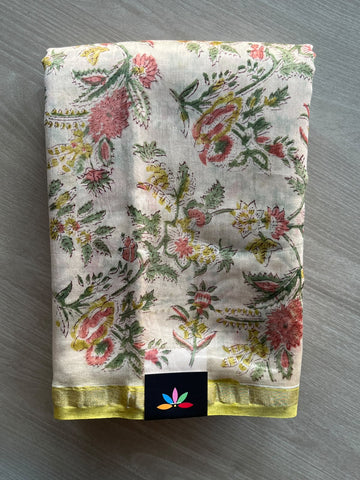 Handblock Printed Chanderi Cotton Silk Saree - 35977-35978