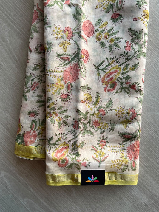 Handblock Printed Chanderi Cotton Silk Saree - 35977-35978