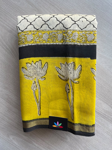 Handblock Printed Chanderi Cotton Silk Saree - 35982