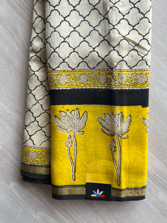 Handblock Printed Chanderi Cotton Silk Saree - 35982