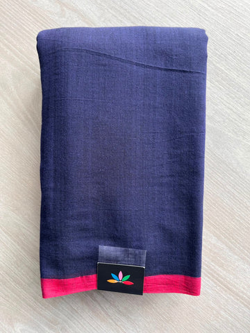 Midnight Blue Plain Feather Light Mul Cotton Saree (Without blouse) - 32991-32992