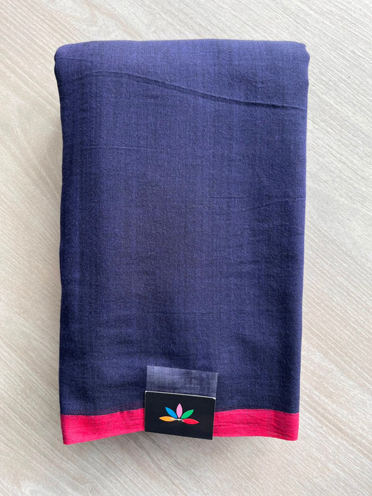 Midnight Blue Plain Feather Light Mul Cotton Saree (Without blouse) - 32991-32992