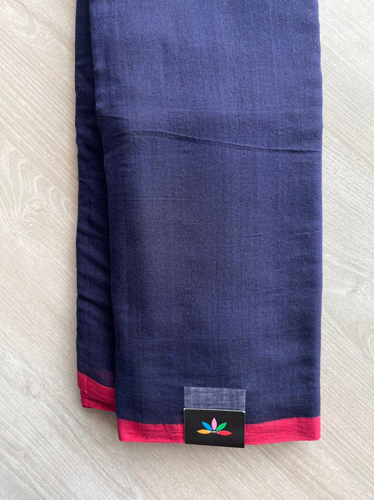 Midnight Blue Plain Feather Light Mul Cotton Saree (Without blouse) - 32991-32992
