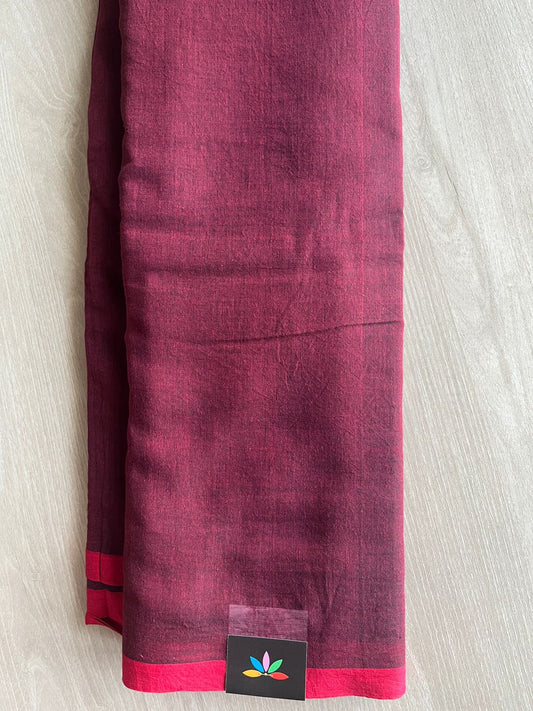 Double Tone (Maroon/Black) Plain Feather Light Mul Cotton Saree (Without blouse) - 32993-32994