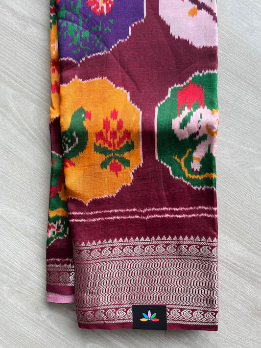 Maroon Digital Printed Mangalagiri Silk Cotton Saree with Woven Zari Border - 33357