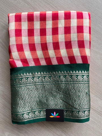 Digital Printed Mangalagiri Silk Cotton Saree with Woven Zari Border - 33359