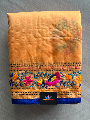 Handcrafted Phulkari Embroidery Chanderi Cotton Silk Saree - 33366