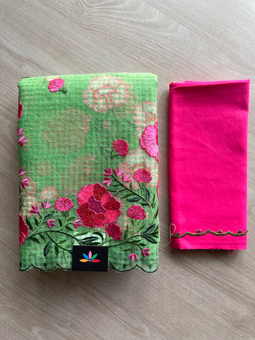 Scallop Border Parsi Embroidery Resham Kota Saree - 33367