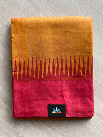 Temple Border Block Printed Pure Tussar Silk Saree - 33368