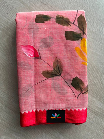 Floral Hand painted Bengal Cotton Saree (Without blouse) - 33370