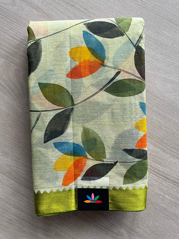 Floral Hand painted Bengal Cotton Saree (Without blouse) - 33373