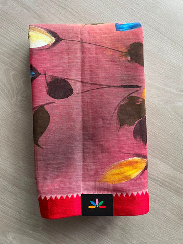 Floral Hand painted Bengal Cotton Saree (Without blouse) - 33374