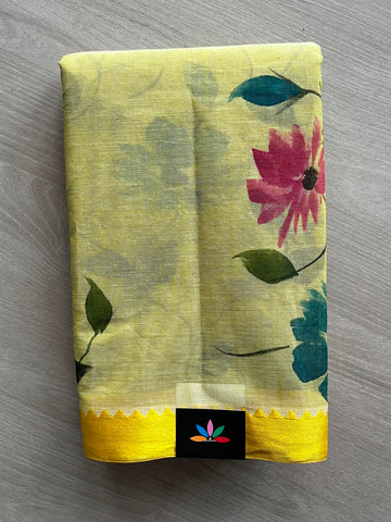 Floral Hand painted Bengal Cotton Saree (Without blouse) - 33376