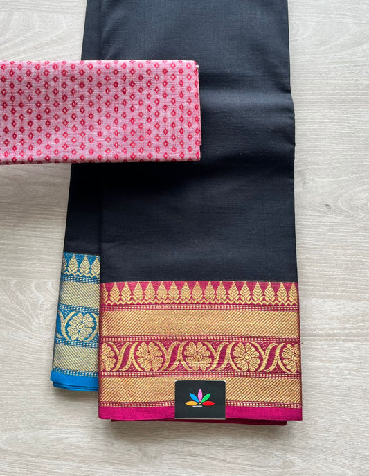 Chettinad cotton Saree with Ganga jamuna border-3341