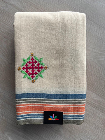 Handspun and Handwoven Bujodi Cotton Saree (Without Blouse) - 33430