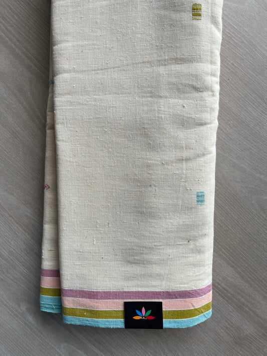 Off-White Handspun and Handwoven Bujodi Cotton Saree - 33434