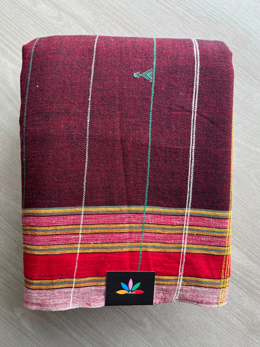 Double Tone (Maroon/Black) Handspun and Handwoven Bujodi Cotton Saree - 33435