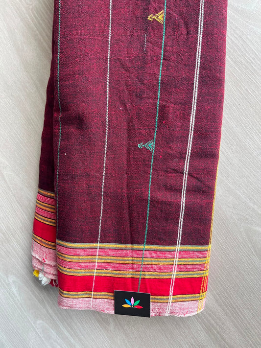 Double Tone (Maroon/Black) Handspun and Handwoven Bujodi Cotton Saree - 33435