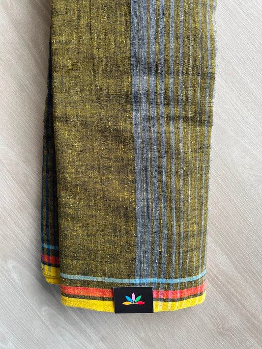 Double Tone (Double Tone/Black) Handspun and Handwoven Bujodi Cotton with Mirror Work Saree - 33442